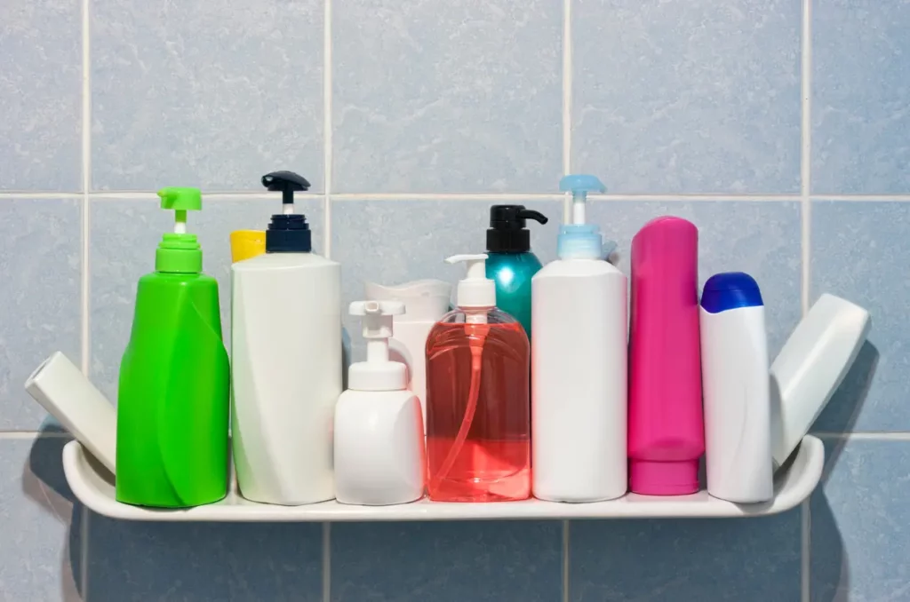 toiletry collection in toilet