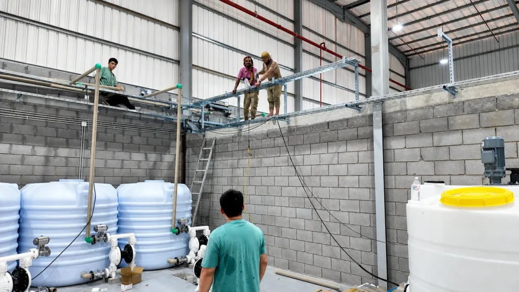 Yeser Chemicals engineering team installing and commissioning a liquid detergent production line in Jeddah